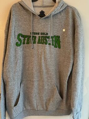 WWE Gray Hoodie with Green 'Steve Austin' Chest Print